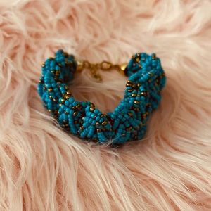 Blue & Bronze Beaded Bracelet.